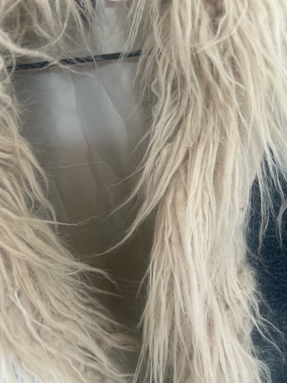 H&M Dark Blue Denim Jacket with Cream Faux Fur Trim - Picture 4 of 11